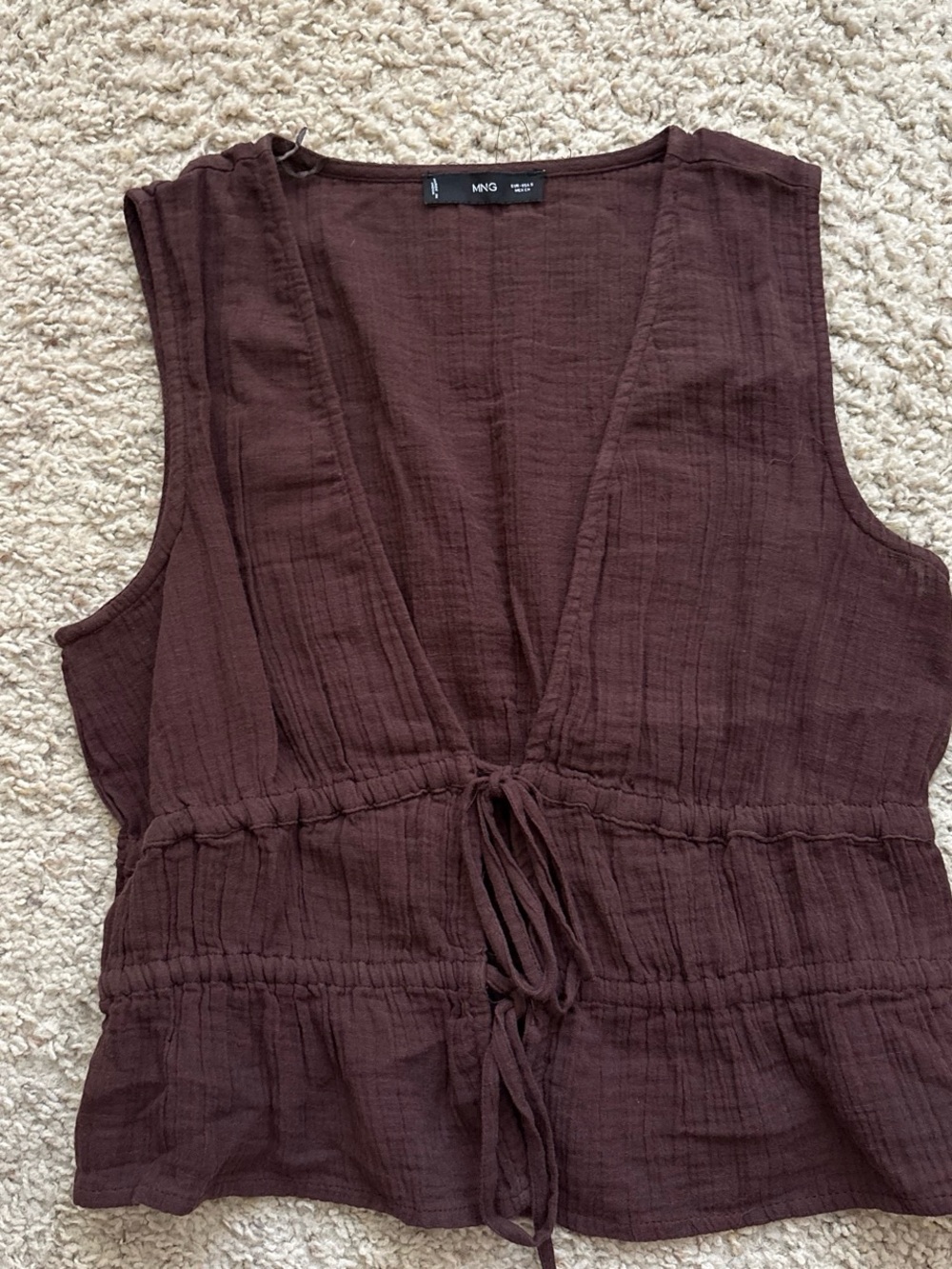 MNG Chocolate Tie-Front Gauze Tank